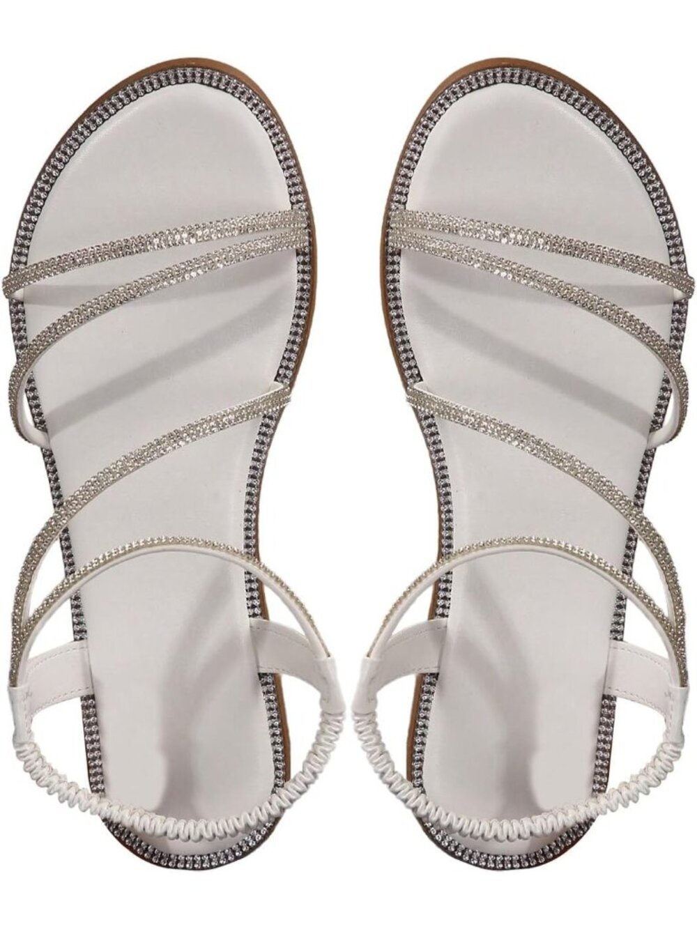 Women's White Summer Glitter Open Toe Sparkly Rhinestone Slides Flat Sandals